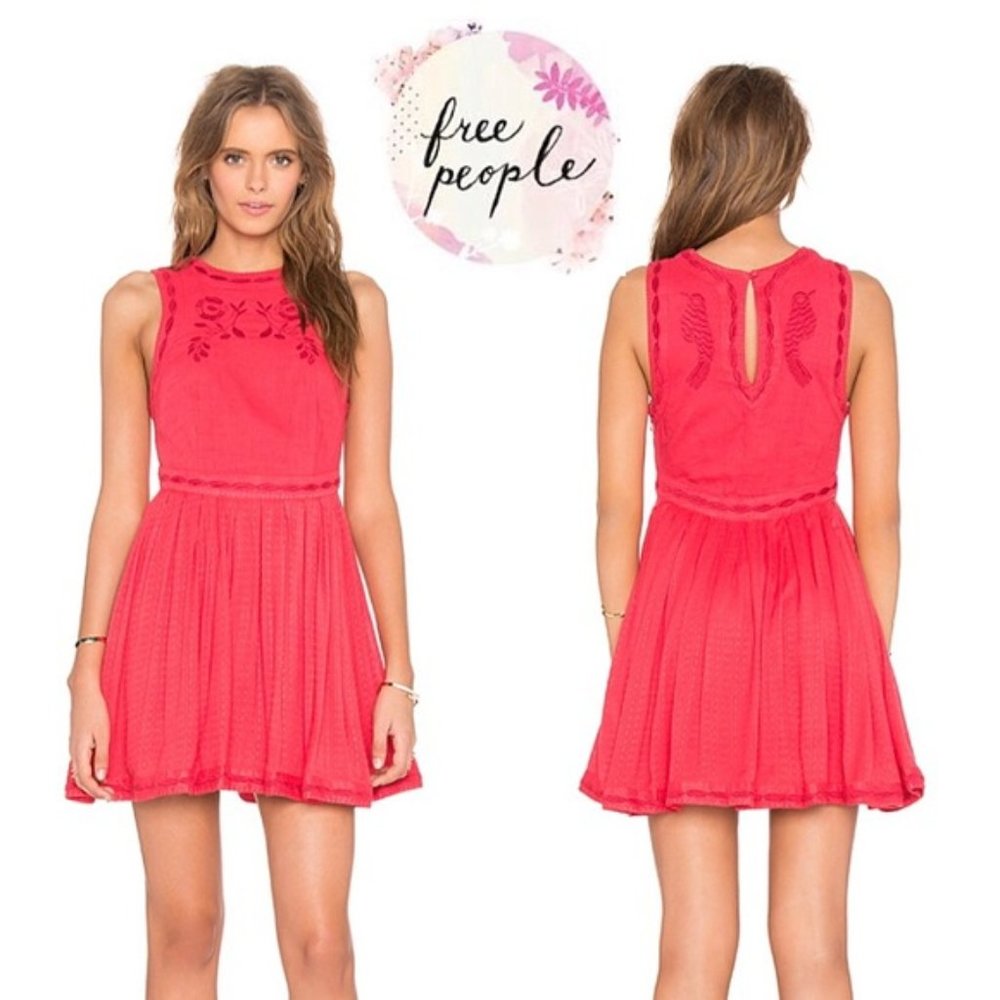 Free People birds of a feather embroidered mini dress size 6 - Picture 2 of 14
